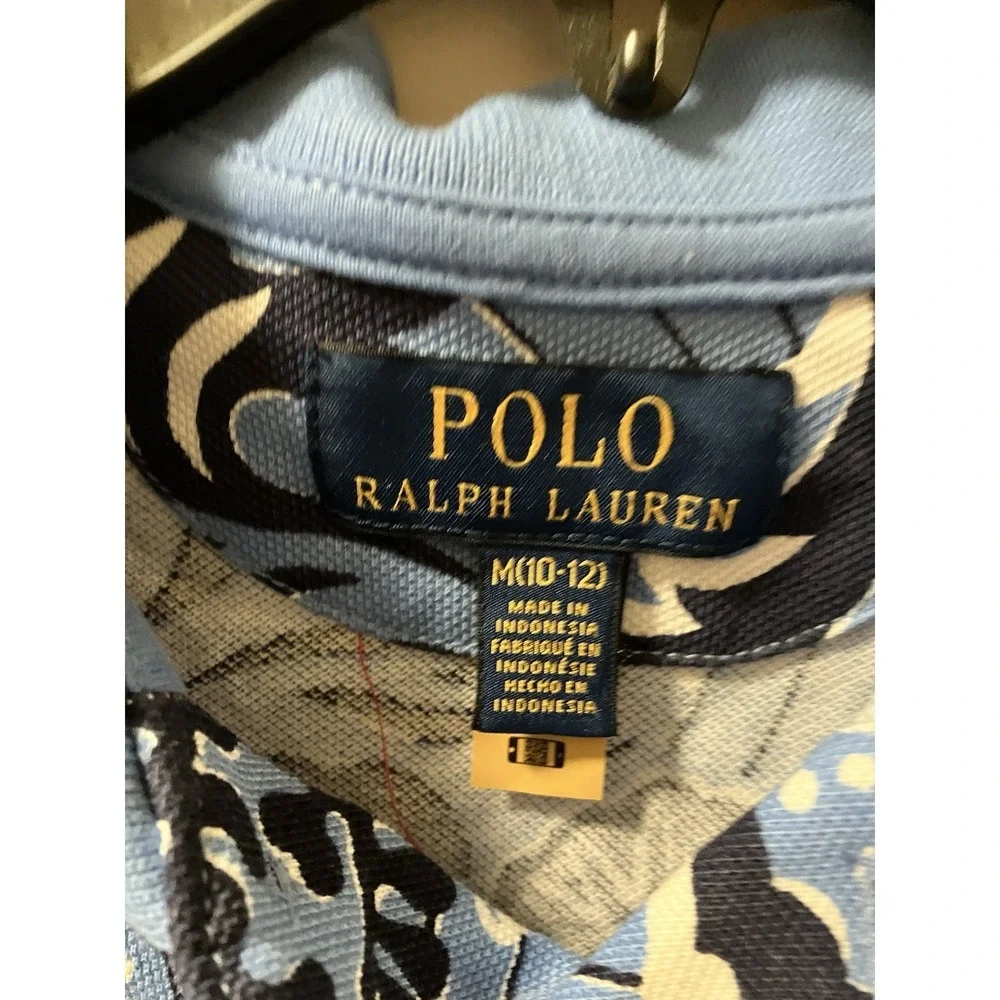 Polo Ralph Lauren Polo Shirt Boys Sz M 10-12‎ Reef Print Cotton Mesh